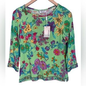 Averardo Bessi Green Multicolor Floral Top Italy NWT Size US 8